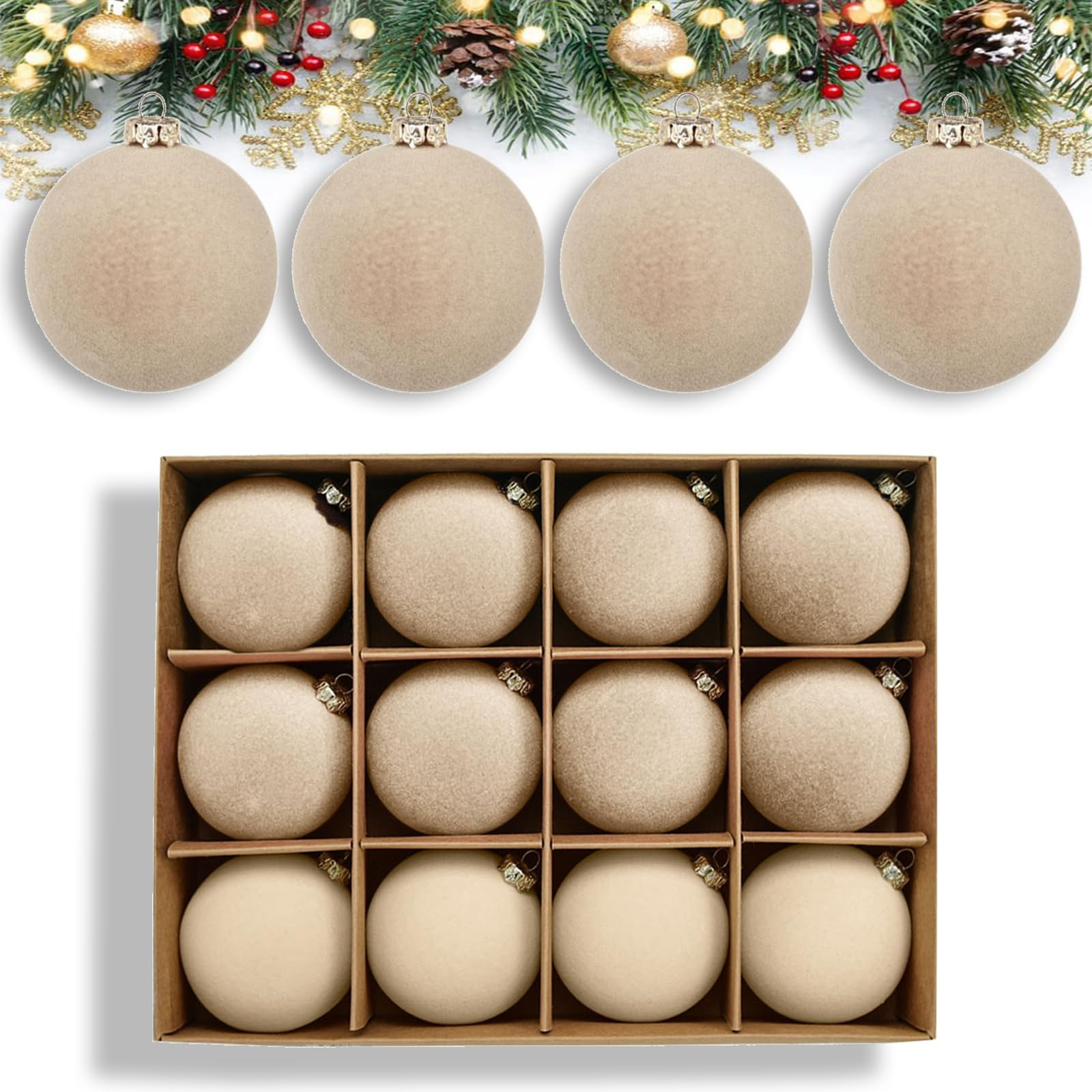 Beige Velvet Ornaments for Christmas Tree - 12PCS Velvet Christmas Ornaments Balls 2.36'' - Maroo... | Amazon (CA)