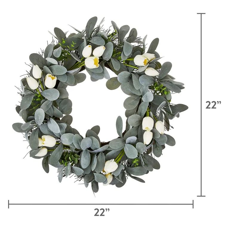 Easter Artificial White Tulip Flower Wreath, 22 in x 5.5 in x 22 in, by Way To Celebrate | Walmart (US)