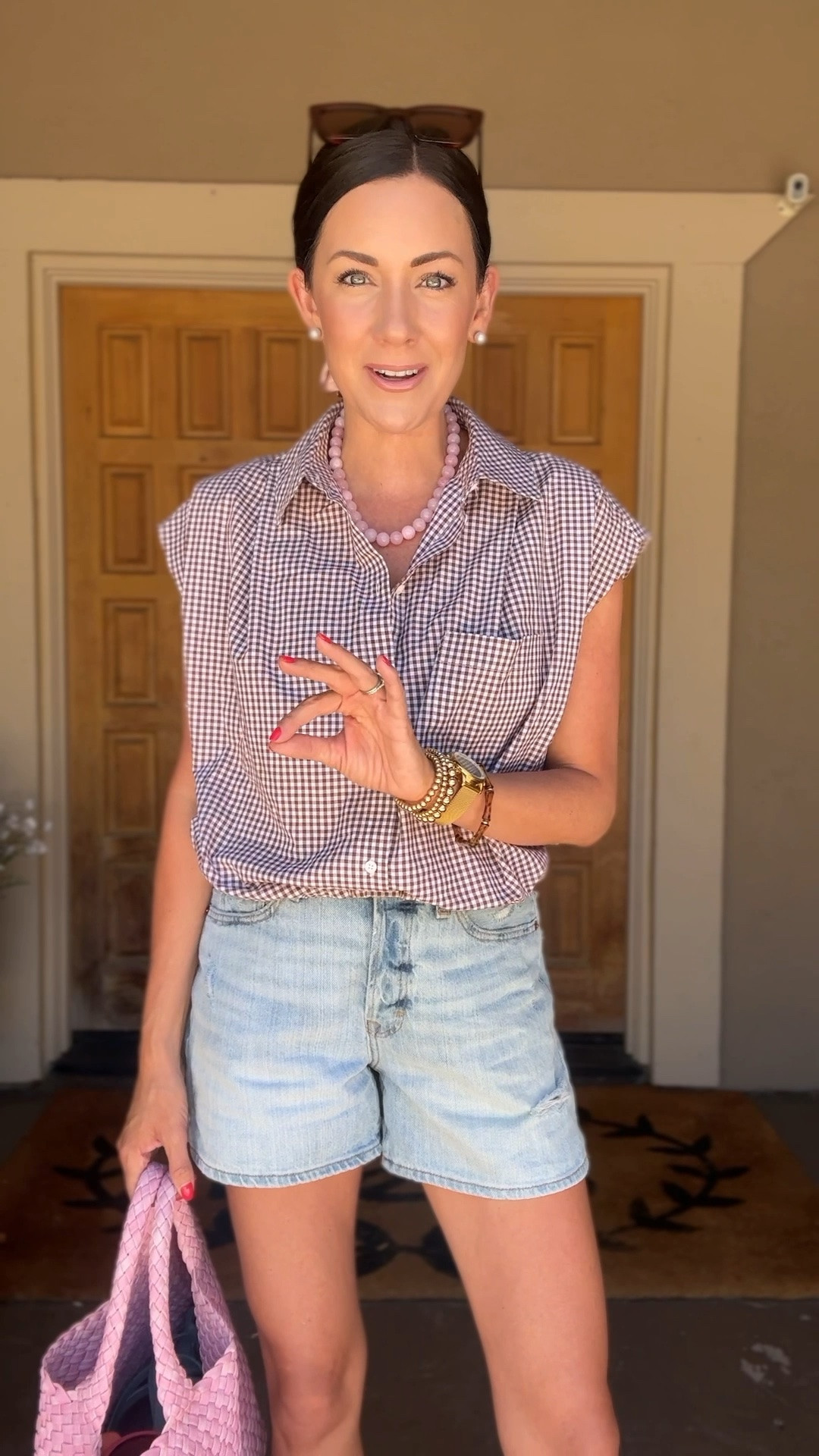 OOTD
Xs gingham blouse
Denim shorts run tts, wearing a 2
Sandals run tts, wearing my normal size & on sale!!

#LTKootd #LTKSeasonal #LTKSaleAlert
