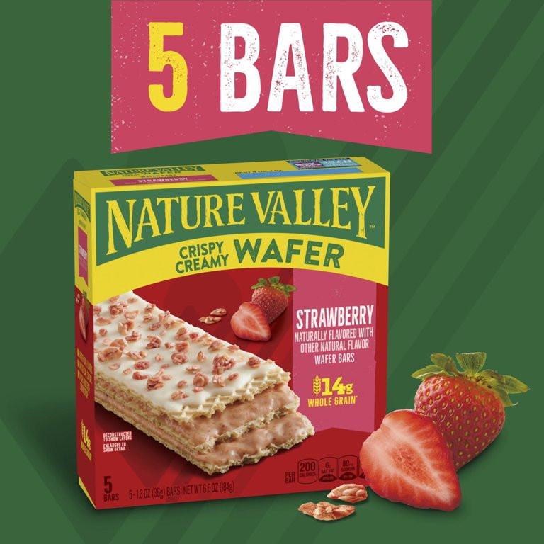 Nature Valley Crispy Creamy Wafer Bars, Strawberry, Whole Grain, 5 Bars, 6.5 oz | Walmart (US)