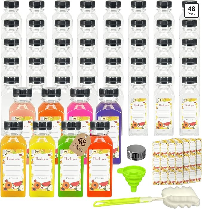 48 Pack 12oz Clear Reusable Plastic Juice Bottles with Caps, Food Grade BPA-Free Leak Proof Juici... | Amazon (US)