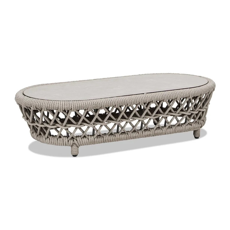 Jennifer Taylor Home Everly 43.5" Oval Woven Patio Coffee Table, Light Beige Olefin | Walmart (US)