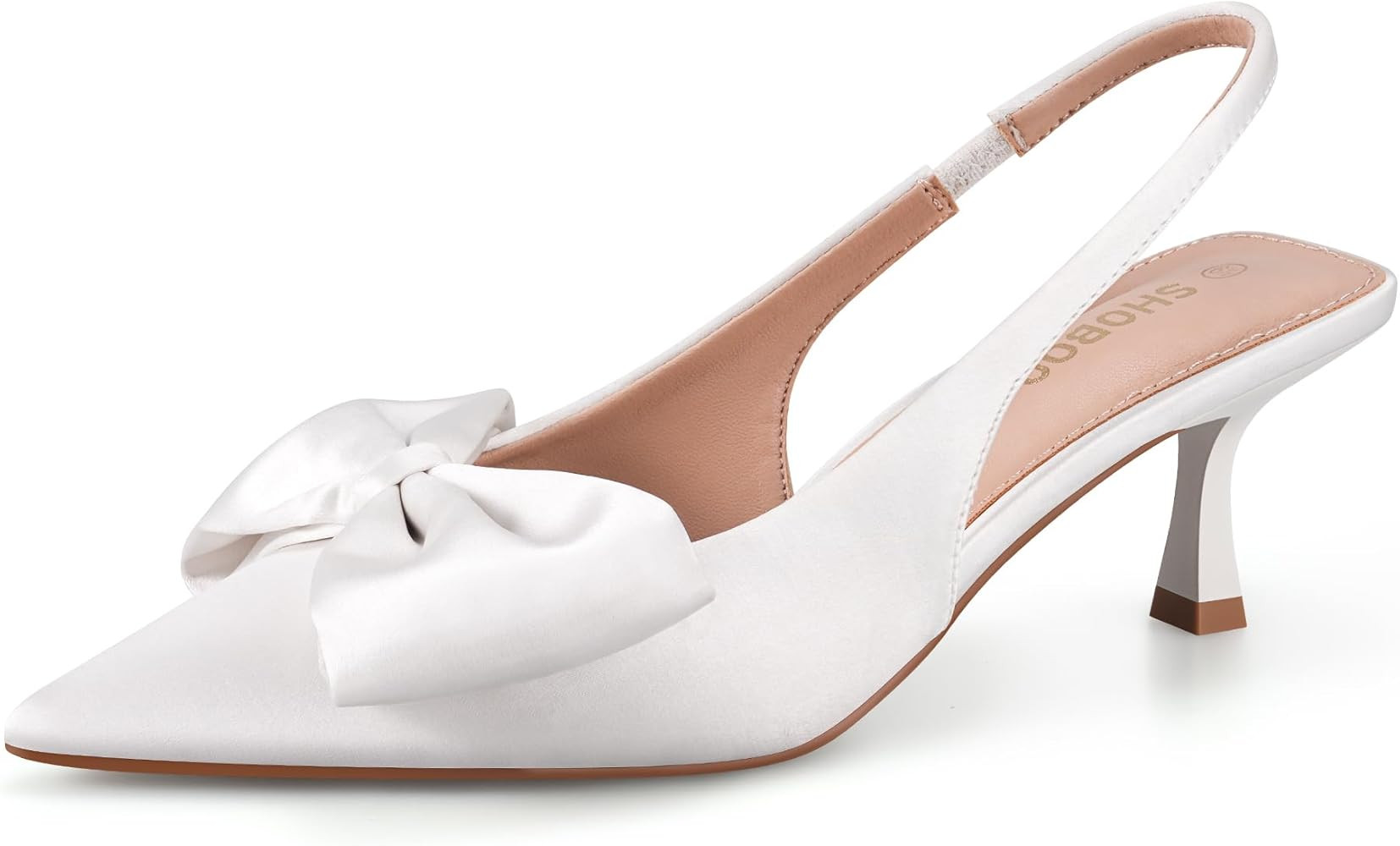Women's Bow Slingback Heels Pointed Toe Kitten Pumps Dress Shoes with Elastic Strap - 2.4'' Inche... | Amazon (US)