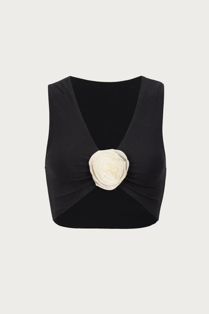 Rose Tank Top (Faux Suede Black/Cream) | SAME