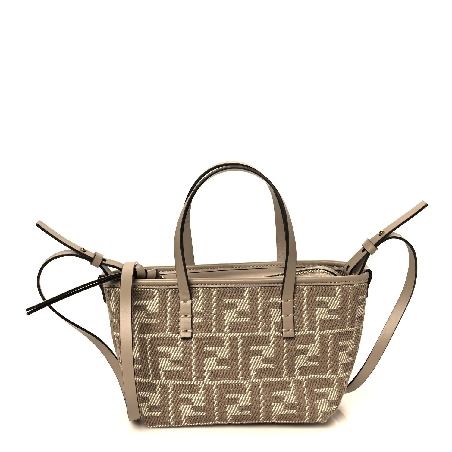 Denim Jacquard FF Effect Vitello Grace Mini Roll Tote Dove White Dove | FASHIONPHILE (US)