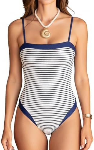 CUPSHE Women's One Piece Swimsuit Square Neck Bathing Suit Adjustable Straps Color Block Textured... | Amazon (US)
