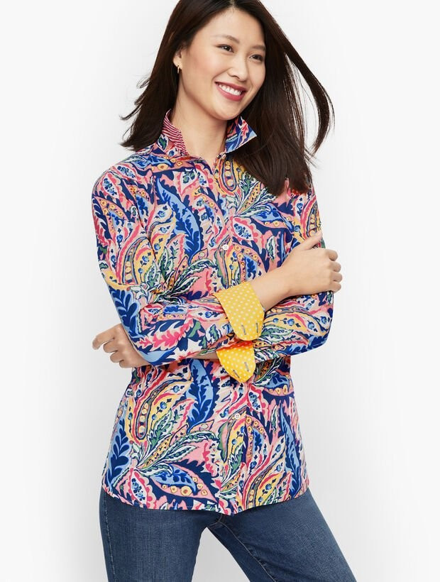 Cotton Button Front Shirt - Botanical Paisley | Talbots