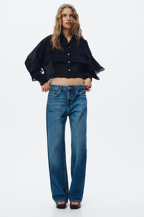 SEMI-SHEER RUFFLED CROP TOP | Zara US