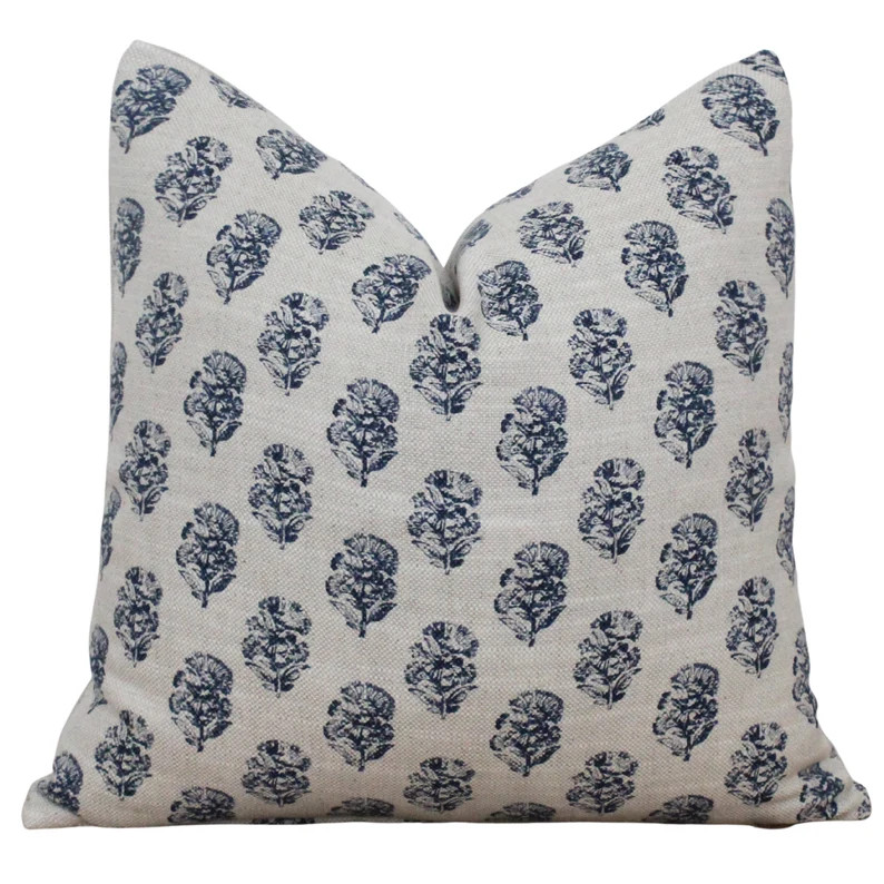Navy Blue Hand Block Pillow Cover  Floral Pillow Cover  Hand - Etsy | Etsy (US)