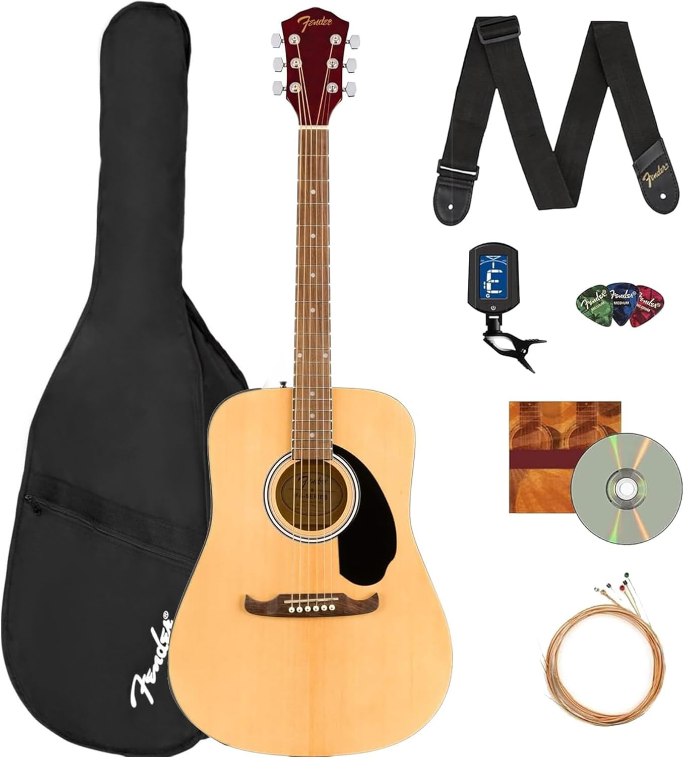Fender FA-125 Dreadnought Acoustic Guitar - Natural Bundle with Gig Bag, Tuner, Strap, Strings, P... | Amazon (US)