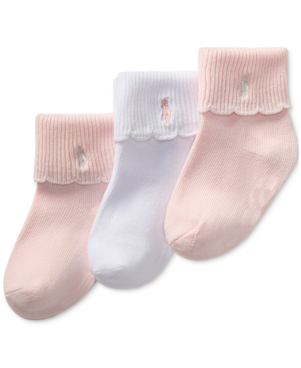 Polo Ralph Lauren Baby Girls Polo Baby Scallop Turn-Cuff Socks, 3 Pack - Pink | Macy's