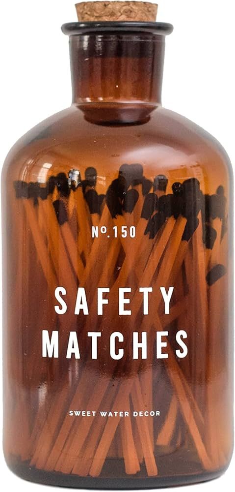 Sweet Water Decor 4" Safety Matches in Large Amber Apothecary Bottle | Rustic Jar of Approx. 150 ... | Amazon (US)