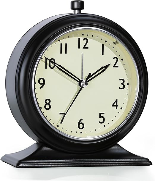AYRELY® 4-inch Battery Operated Alarm Clock Silent Analog Desk Clocks with Light Vintage Metal T... | Amazon (US)