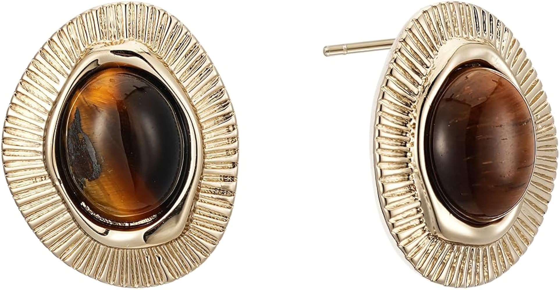 Tiger Eye Stud Earrings for Women Gold Post Earring Round Gemstone Earrings Vintage Elegant Jewel... | Amazon (US)
