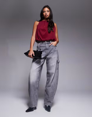 ASOS DESIGN halter top with bubble hem in burgundy | ASOS (Global)