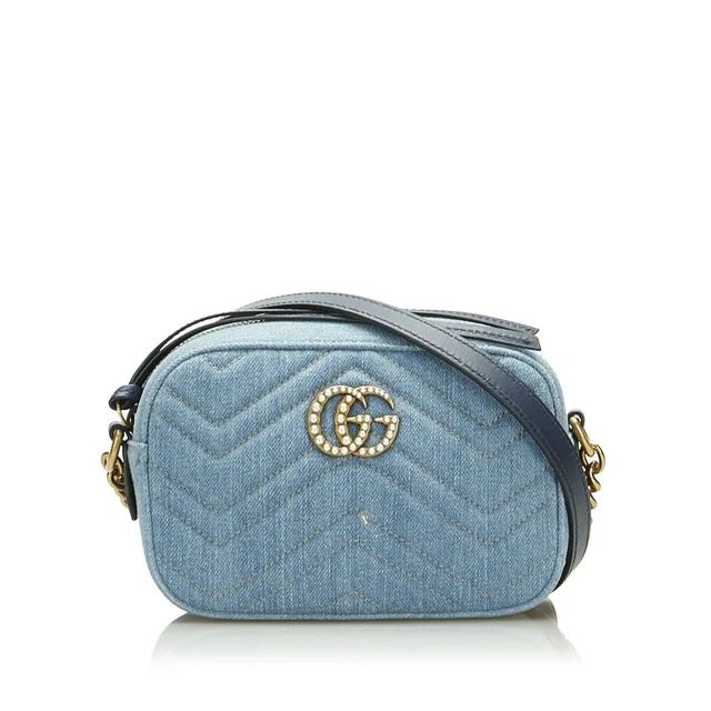 Pre-Owned Authenticated Gucci Pearly GG Marmont Matelasse Crossbody Bag Denim Fabric Blue Unisex ... | Walmart (US)