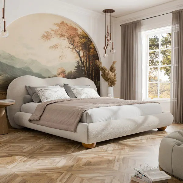 Furniture of America Nilo Modern White Boucle Upholstered Platform Bed - Bed Bath & Beyond - 4262... | Bed Bath & Beyond