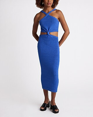 Halter Knot Cutout Midi Sweater Dress | Express