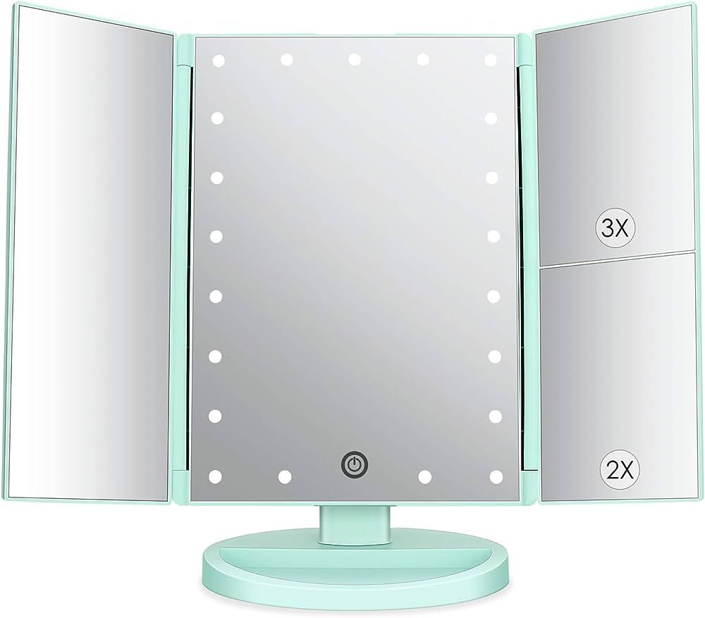 DEWEISN Tri-Fold Lighted Vanity Mirror with 21 LED Lights, Touch Screen and 3X/2X/1X Magnificatio... | Amazon (US)