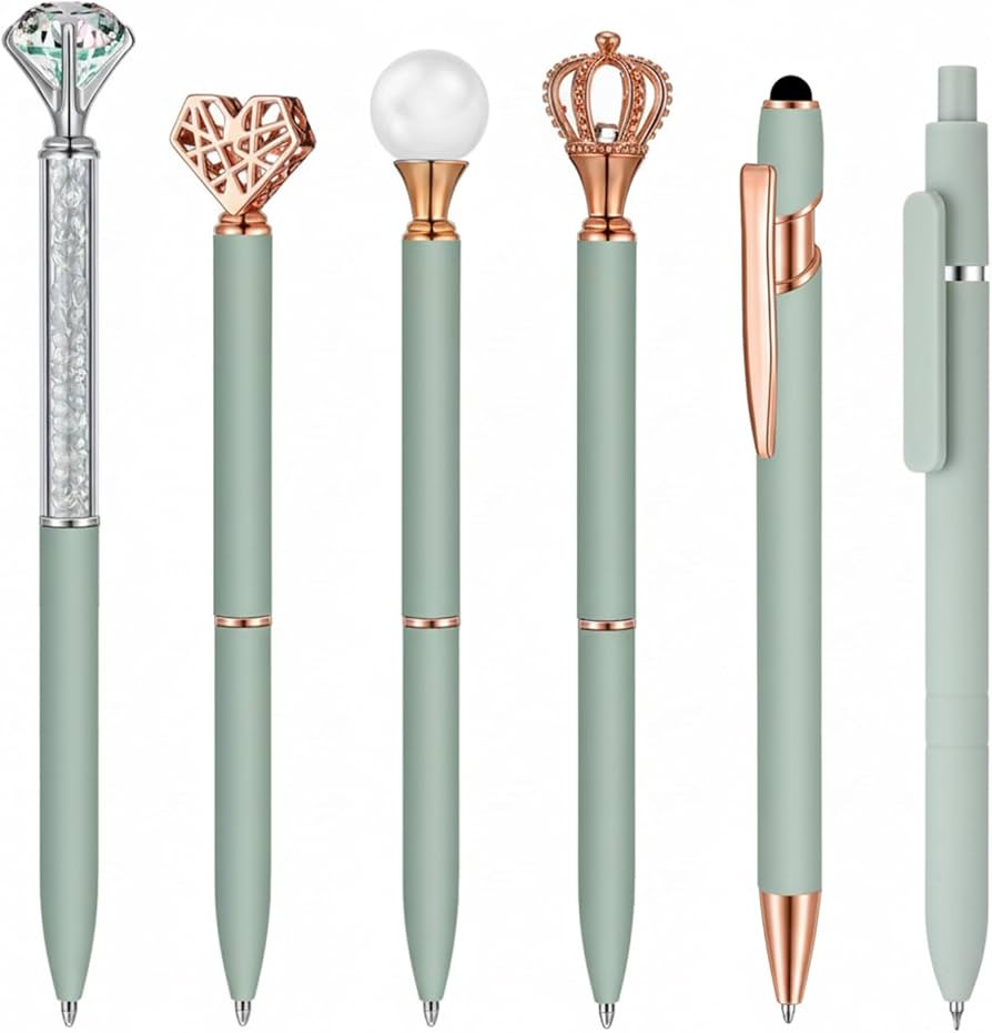 Qeeenar 6 Pcs Ballpoint Pens Set Metal Crystal Diamond Pen for Journaling Glitter Pretty Black In... | Amazon (US)