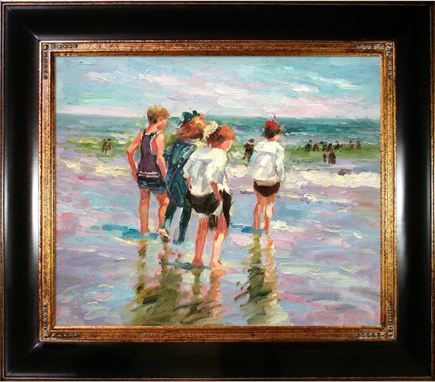 overstockArt Summer Day, Brighton Beach with Opulent Framed Oil Painting, 33" x 29", Multi-Color | Amazon (US)