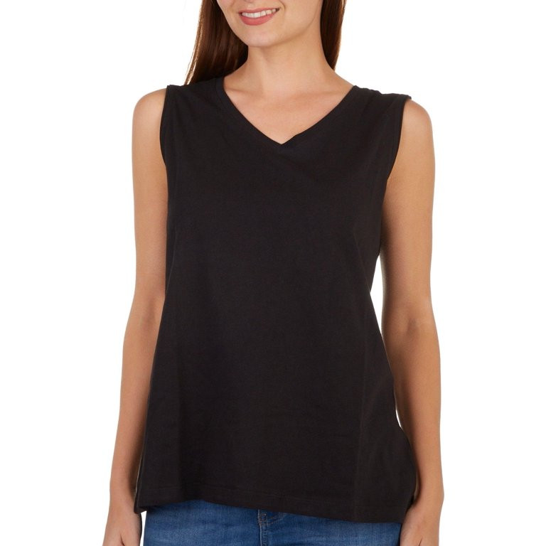 Coral Bay Womens Solid V-Neck Tank Top X-Large Black | Walmart (US)
