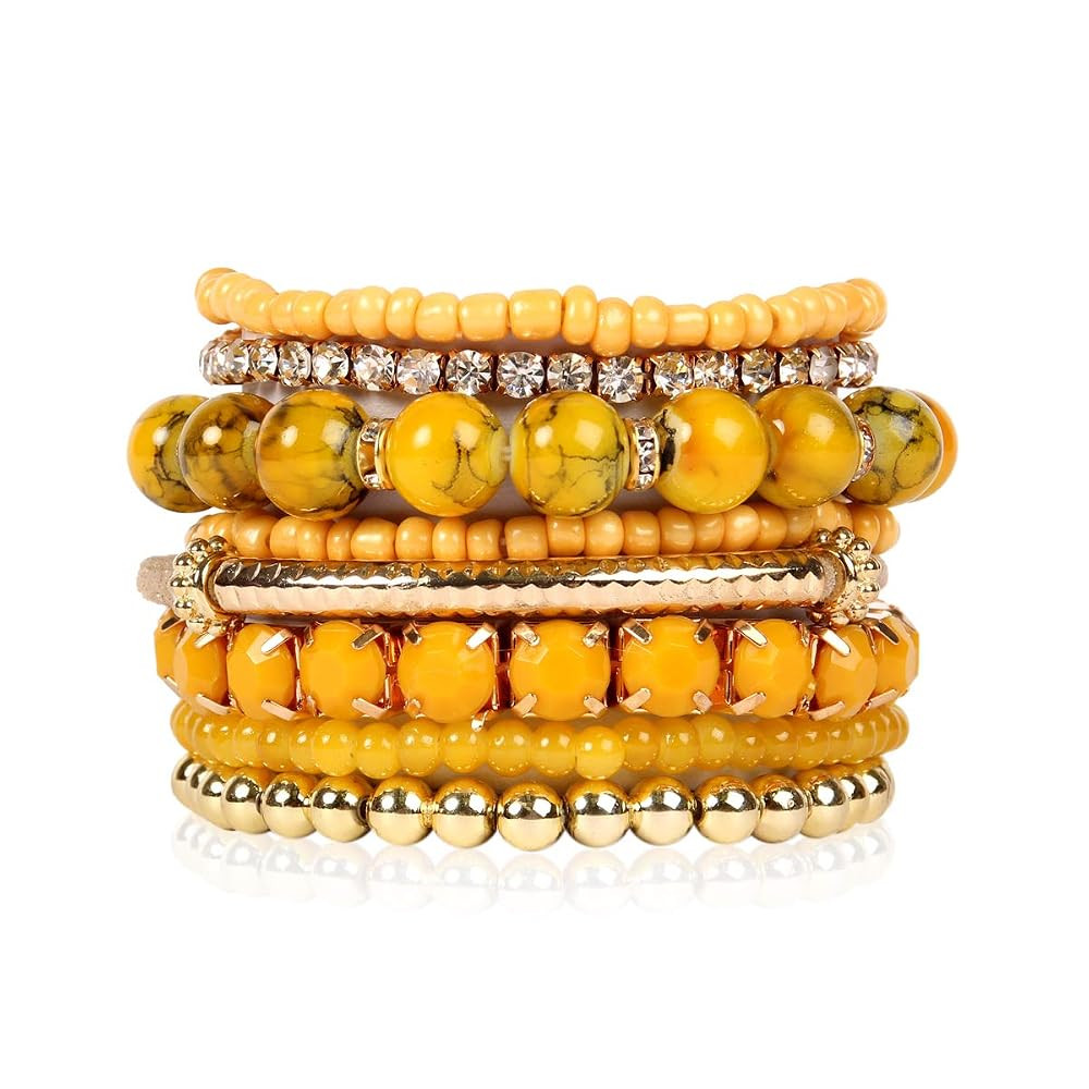 RIAH FASHION Multi Color Stretch Beaded Stackable Bracelets - Layering Bead Strand Statement Wrap... | Amazon (US)
