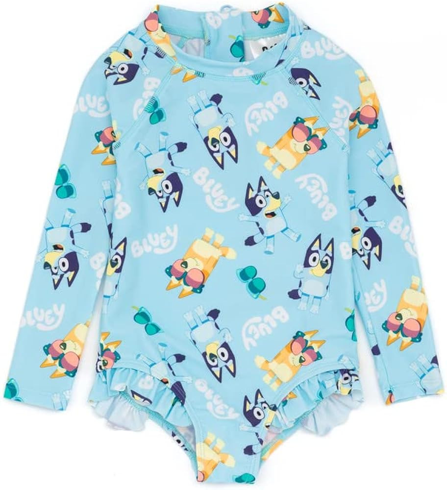Bluey Girls Swimsuit | Baby Toddlers Blue Bingo Swimming Costume Long Sleeve with Frill | Amazon (US)