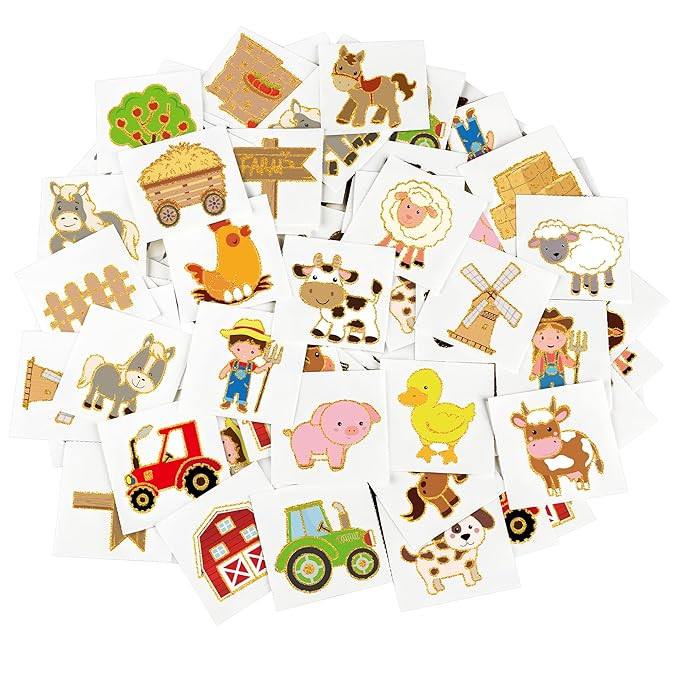 ADXCO 144 Pieces Farm Party Tattoos Gold Glitter Farm Barnyard Tattoos Farm Animal Temporary Tatt... | Amazon (US)