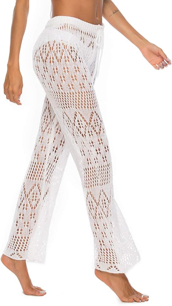 Kistore Womens Crochet Net Hollow Out Beach Pants Sexy Swimsuit Cover Up Pants | Amazon (US)