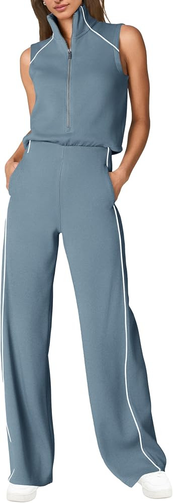 SENSERISE Womens Summer Jumpsuits Dressy Casual Sleeveless Mock Neck Top Wide Leg Pants Romper wi... | Amazon (US)
