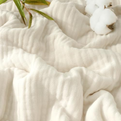 PHF Cooling Muslin Throw Blanket, Lightweight Gauze Blanket for Adults, 60% Rayon Derived from Bamboo & 40% Cotton for Summer, 4-Layer Soft Breathable for Hot Sleepers, 50"x60", Natural/Shortbread | Amazon (US)