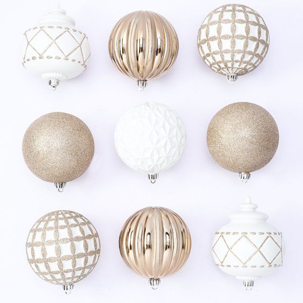 Holiday Time 100 mm Shatterproof Christmas Ornaments, Champagne Gold & White, 9 Count - Walmart.c... | Walmart (US)