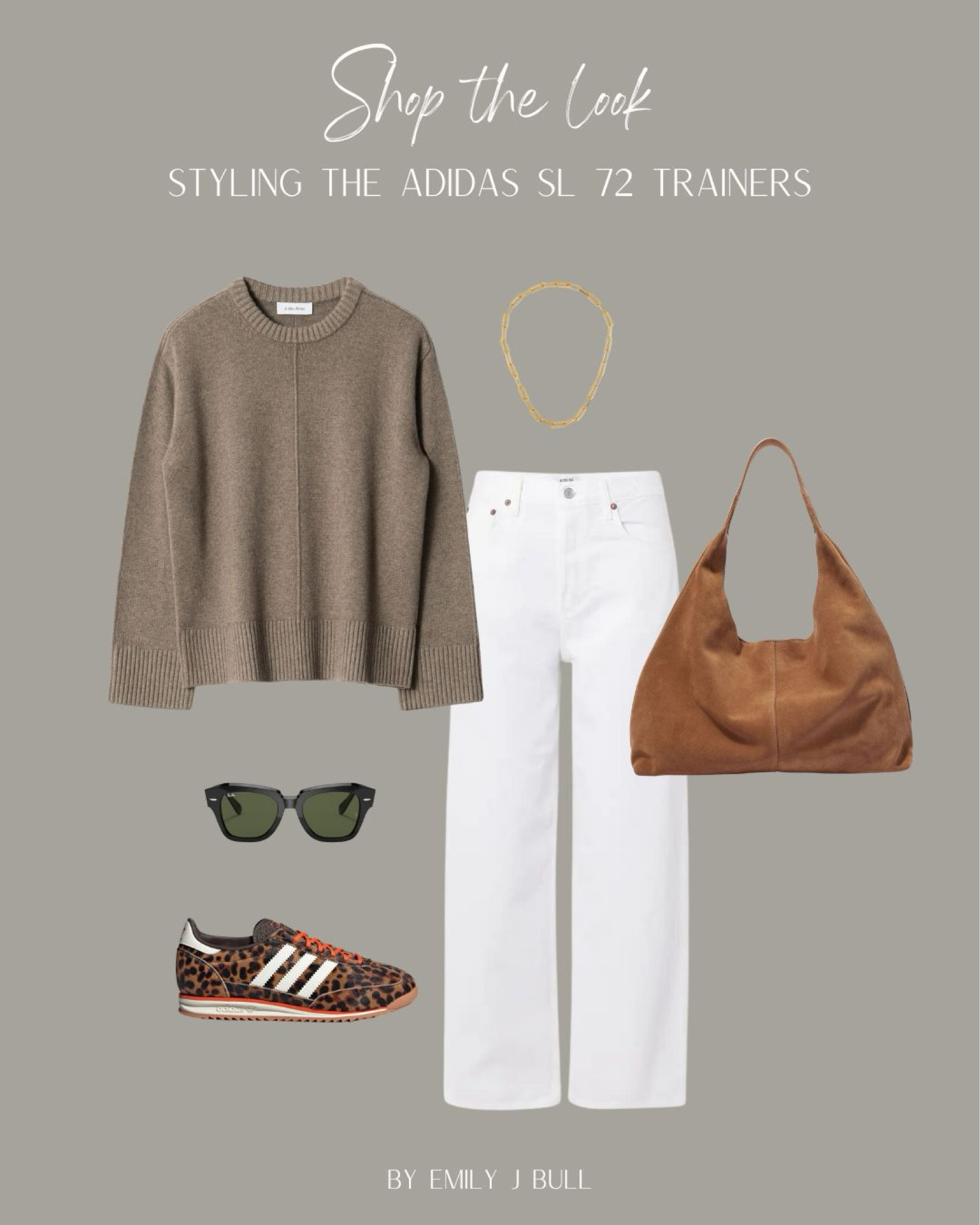 Styling the new Adidas leopard print SL 72 trainers 

White jeans cashmere jumper, tan accessories, tan suede bag, leopard print 

#LTKuk #LTKshoes #LTKstyletip