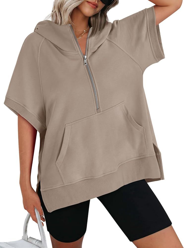 AUTOMET Womens Oversized Short Sleeve Half Zip Hoodies 2024 Fashion Summer Sweatshirts with Pocke... | Amazon (US)