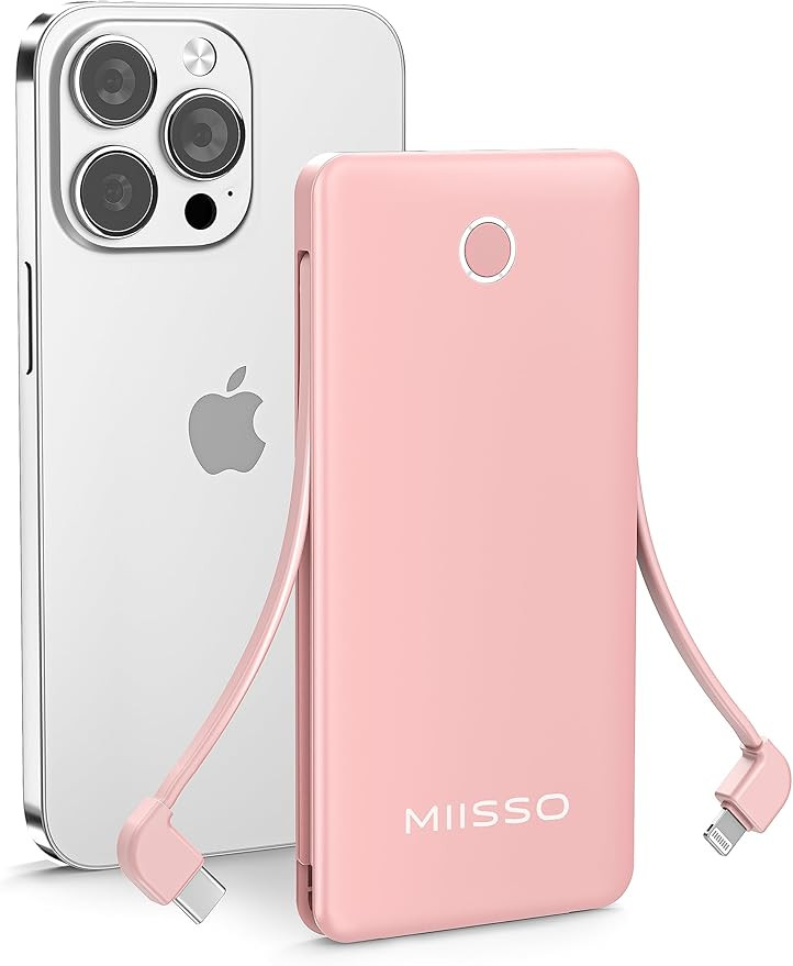 10000mah Slim Portable Charger with Built in Cable, Power Bank Travel Phone Charger External Batt... | Amazon (US)