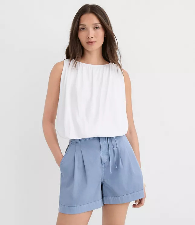Petite Ruched Boatneck Bubble Hem Shell | LOFT