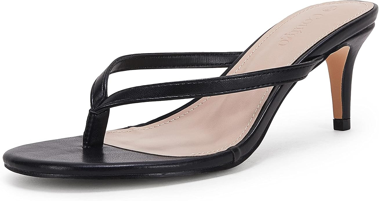 Coutgo Women's Kitten Heel Flip Flops Slip On Thong Slide Sandals Comfortable Summer Beach Shoes | Amazon (US)