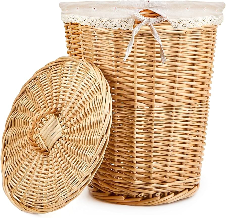 Handwoven Wicker Laundry Hamper with Removable Liner Bags,90L Capacity,Dirty Clothes Hamper Laund... | Amazon (US)