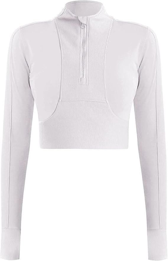 KTILG Womens Long Sleeve Workout Shirts Tops Quarter Half Zip Pullover Slim Fit Gym Running Athle... | Amazon (US)