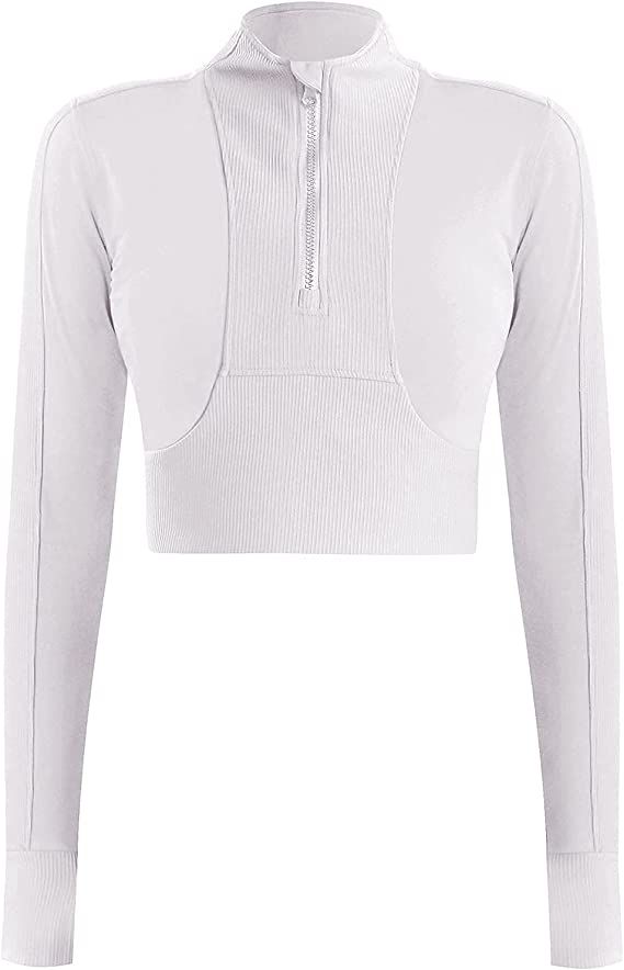 KTILG Womens Long Sleeve Workout Shirts Tops Quarter Half Zip Pullover Slim Fit Gym Running Athle... | Amazon (US)