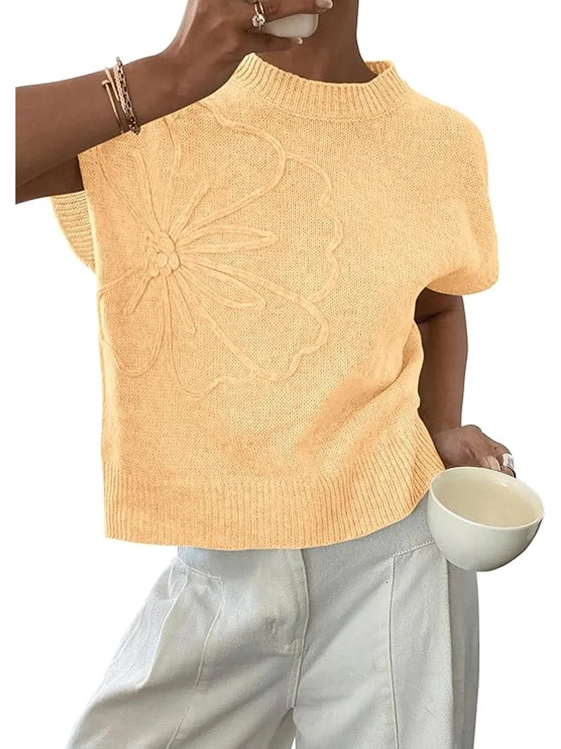 PRETTYGARDEN Women's Spring Sweater Vest Trendy Flower Knit Short Sleeve Cute Pullover Tank Tops ... | Walmart (US)