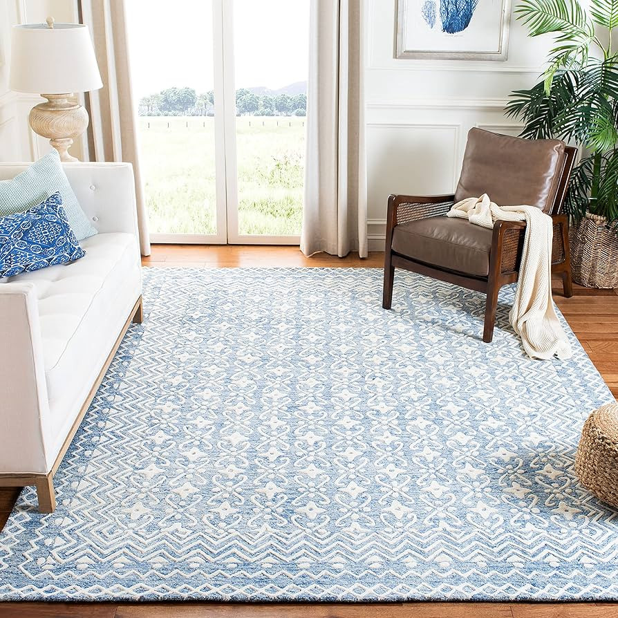 SAFAVIEH Blossom Collection 6' Square Blue/Ivory BLM114M Handmade Premium Wool Area Rug | Amazon (US)