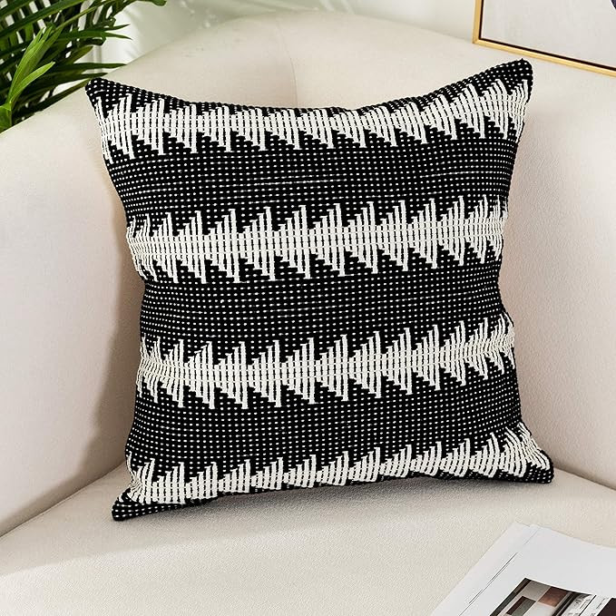 Sungea Farmhouse Black and White Throw Pillow Cover, 20 x 20 Decorative Boho Pillowcase Small Tre... | Amazon (US)