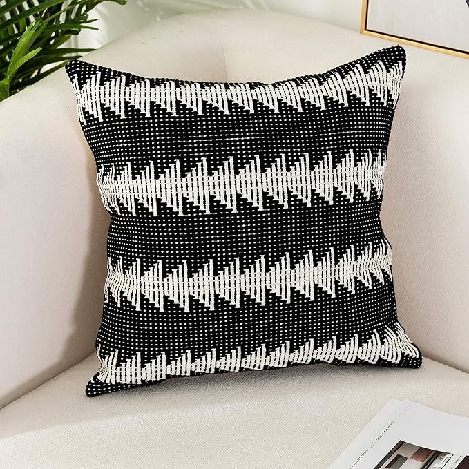 Sungea Farmhouse Black and White Throw Pillow Cover, 20 x 20 Decorative Boho Pillowcase Small Tre... | Amazon (US)