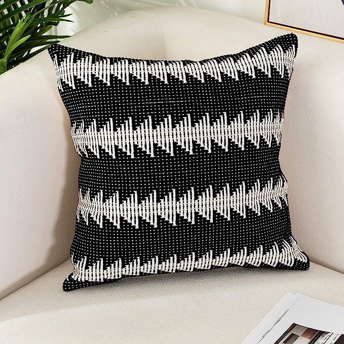 Sungea Boho Throw Pillow Cover, 20x20 Inch, Modern Farmhouse Cotton Black with White Weave Geomet... | Amazon (US)