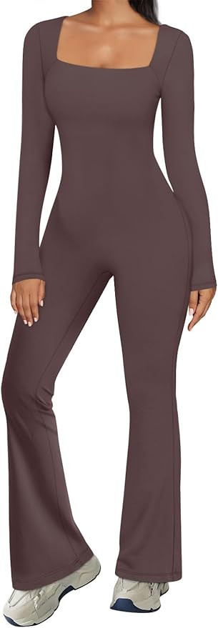 AUTOMET One Piece Wide Leg Jumpsuits for Women Long Sleeve Sexy Bodycon Casual Unitard Workout Ou... | Amazon (US)