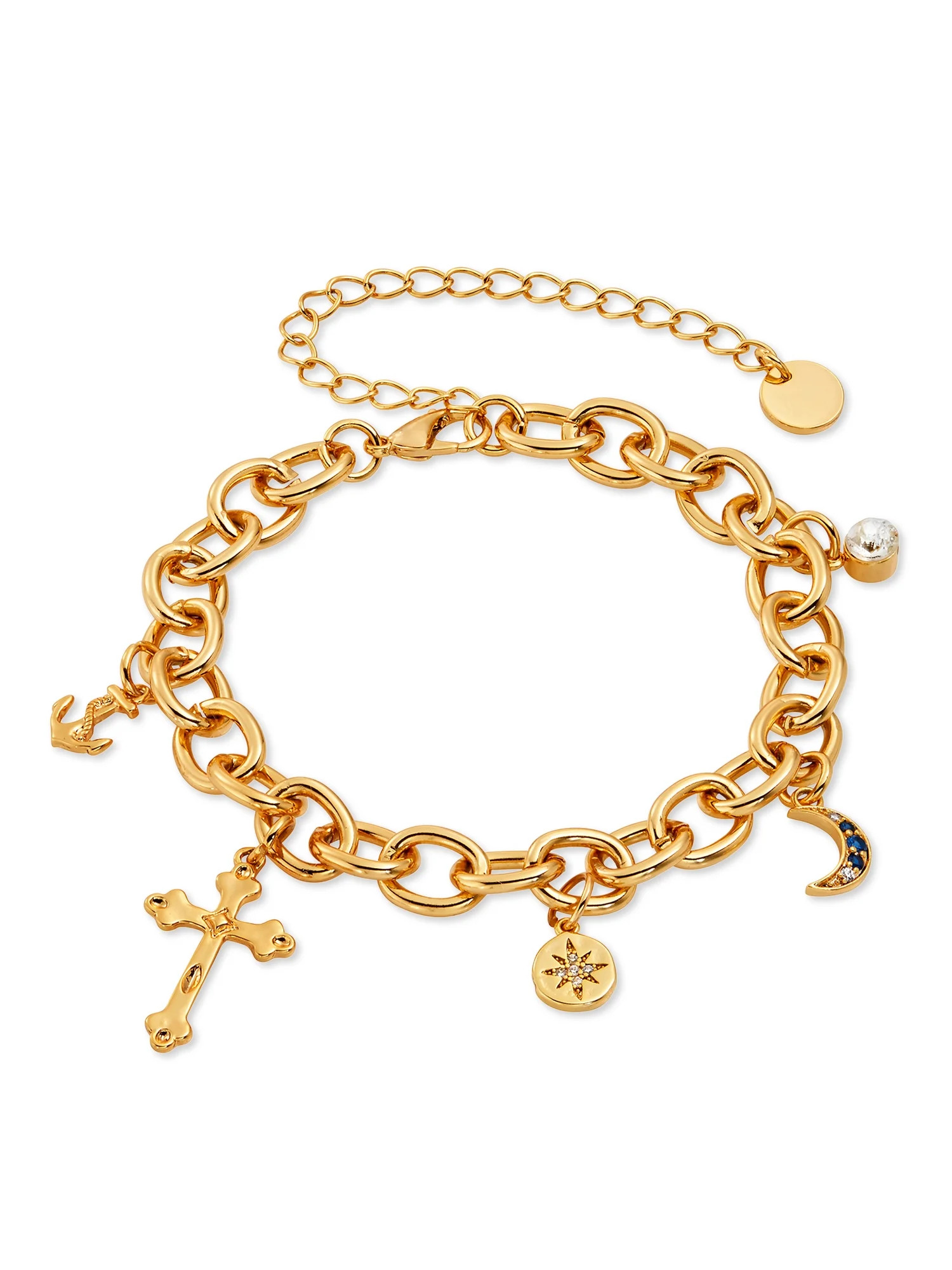 Scoop Womens Brass Yellow Gold-Plated Fashion Charm Bracelet, 7.5'' | Walmart (US)