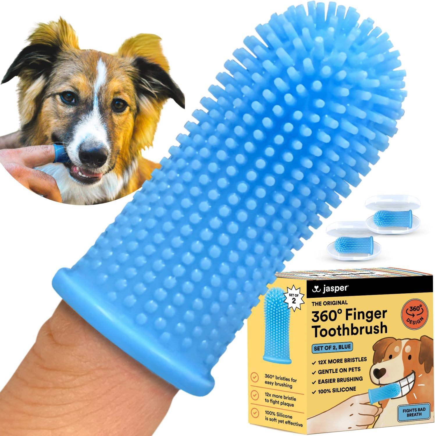 Jasper Dog Toothbrush, 360 Dog Tooth Brushing Kit, Finger Toothbrush, Cat Tooth Brush, Teeth Clea... | Amazon (US)