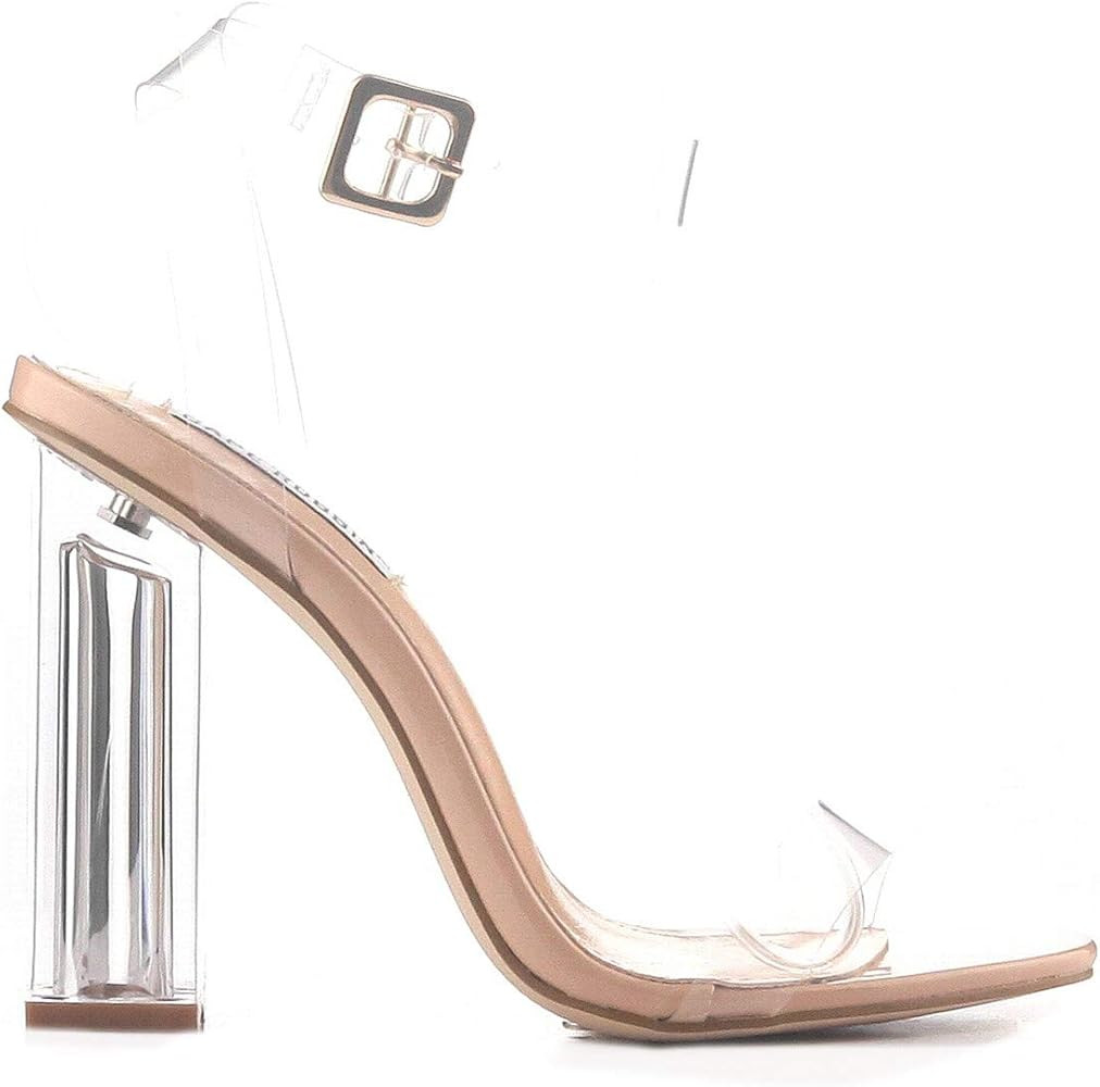 Maria-2 Clear Chunky Block High Heels for Women, Transparent Strappy Open Toe Shoes Heels for Wom... | Amazon (US)